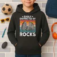 Easily Distracted By Rocks Collector Mineral Retro Geologist Kids Hoodie