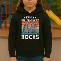 Easily Distracted By Rocks Collector Mineral Retro Geologist Kids Hoodie