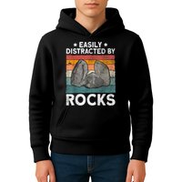 Easily Distracted By Rocks Collector Mineral Retro Geologist Kids Hoodie