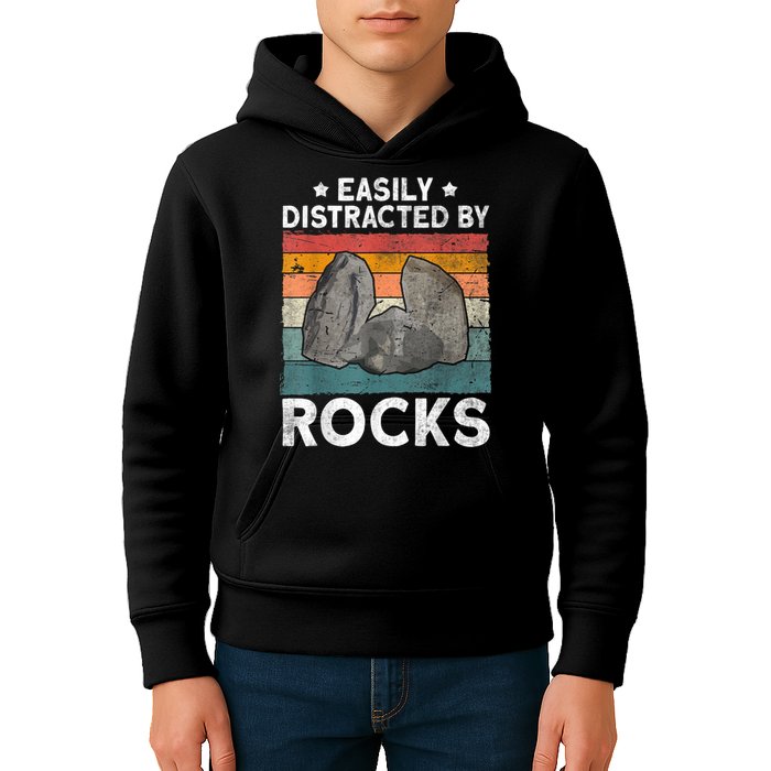 Easily Distracted By Rocks Collector Mineral Retro Geologist Kids Hoodie