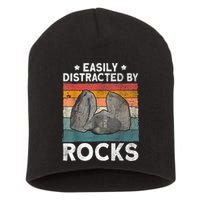 Easily Distracted By Rocks Collector Mineral Retro Geologist Short Acrylic Beanie