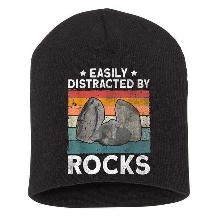 Easily Distracted By Rocks Collector Mineral Retro Geologist Short Acrylic Beanie