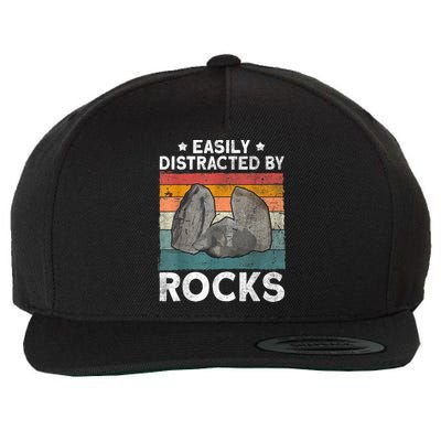 Easily Distracted By Rocks Collector Mineral Retro Geologist Wool Snapback Cap