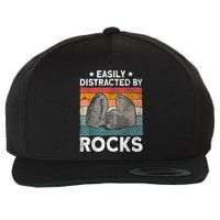 Easily Distracted By Rocks Collector Mineral Retro Geologist Wool Snapback Cap