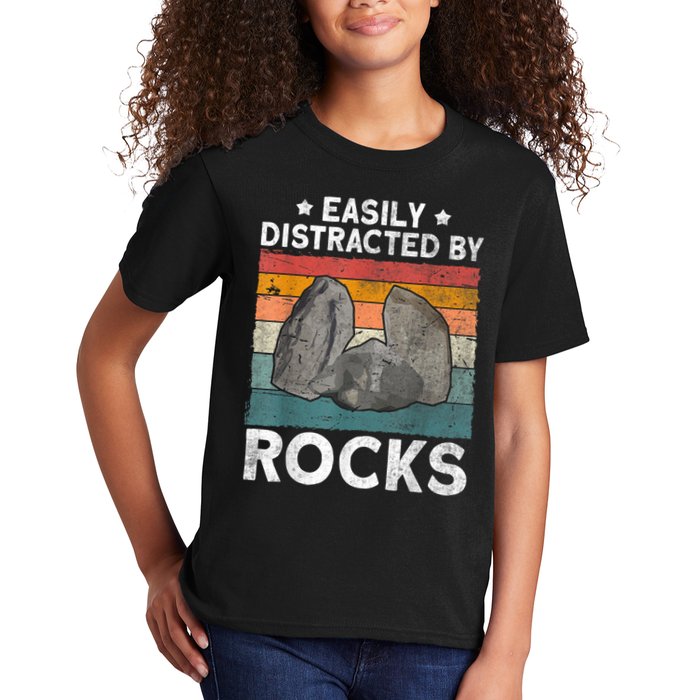 Easily Distracted By Rocks Collector Mineral Retro Geologist Kids T-Shirt