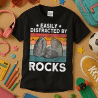 Easily Distracted By Rocks Collector Mineral Retro Geologist Kids T-Shirt
