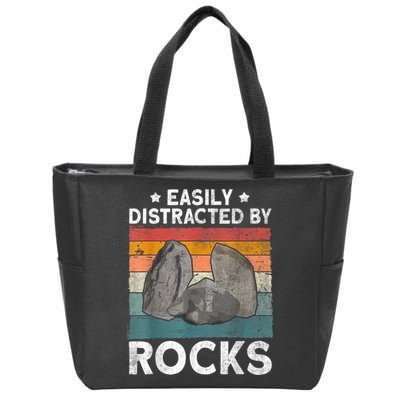 Easily Distracted By Rocks Collector Mineral Retro Geologist Zip Tote Bag