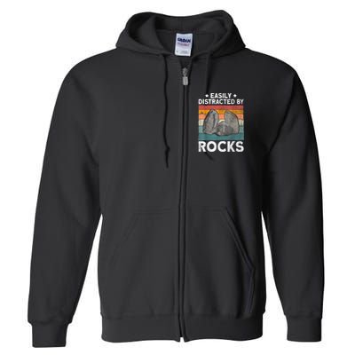 Easily Distracted By Rocks Collector Mineral Retro Geologist Full Zip Hoodie