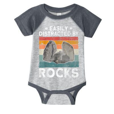 Easily Distracted By Rocks Collector Mineral Retro Geologist Infant Baby Jersey Bodysuit