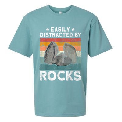 Easily Distracted By Rocks Collector Mineral Retro Geologist Sueded Cloud Jersey T-Shirt