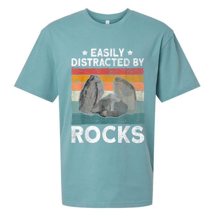 Easily Distracted By Rocks Collector Mineral Retro Geologist Sueded Cloud Jersey T-Shirt