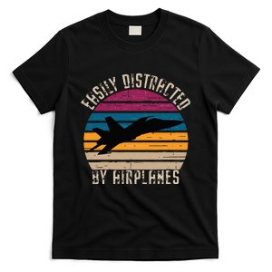 Easily Distracted By Airplanes Pilot Aviation Plane Lover T-Shirt