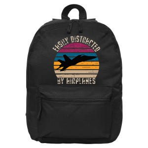 Easily Distracted By Airplanes Pilot Aviation Plane Lover 16 in Basic Backpack