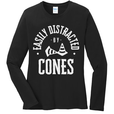 Easily Distracted By Cones – Funny Autox Autocross Racing Ladies Long Sleeve Shirt
