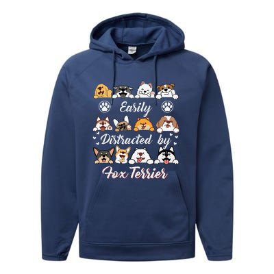 Easily Distracted By Fox Terrier Foxy Funny Foxie Humor Performance Fleece Hoodie