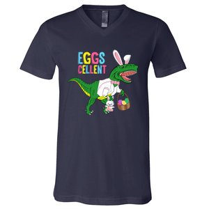 Easter Dinosaur Bunny T Rex Eggs Cellent V-Neck T-Shirt