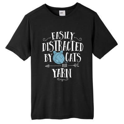 Easily Distracted By Cats And Yarn Knitting Yarn Crochet Tall Fusion ChromaSoft Performance T-Shirt