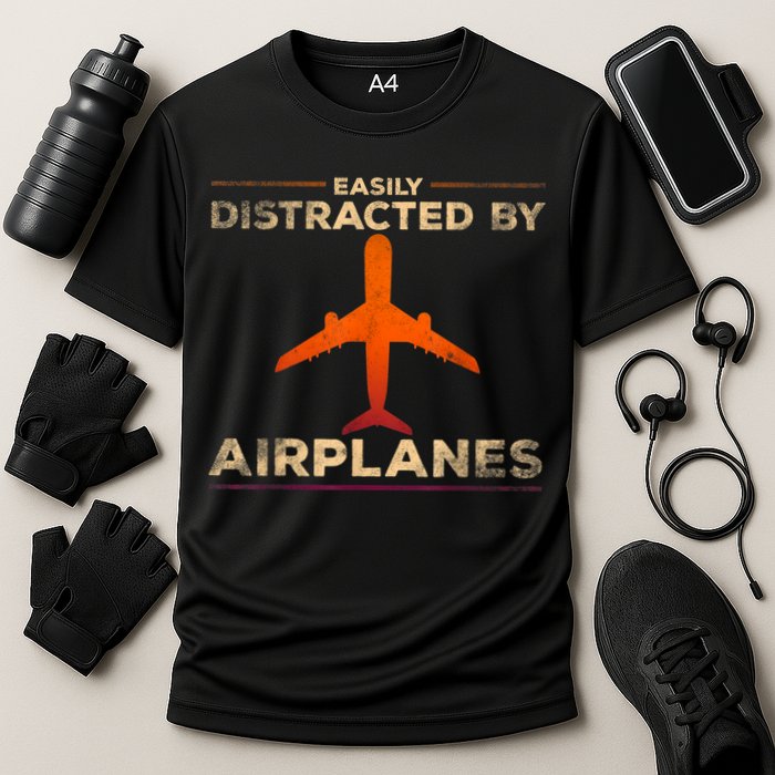 Easily Distracted By Airplanes Airplane Lover Aviation Performance Shirt