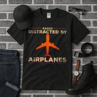 Easily Distracted By Airplanes Airplane Lover Aviation Tall T-Shirt