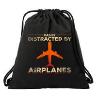 Easily Distracted By Airplanes Airplane Lover Aviation Drawstring Bag