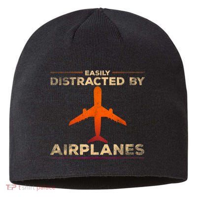 Easily Distracted By Airplanes Airplane Lover Aviation Sustainable Beanie