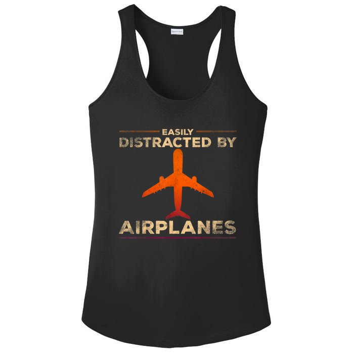 Easily Distracted By Airplanes Airplane Lover Aviation Ladies PosiCharge Competitor Racerback Tank