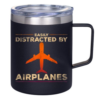 Easily Distracted By Airplanes Airplane Lover Aviation 12oz Stainless Steel Coffee Mug
