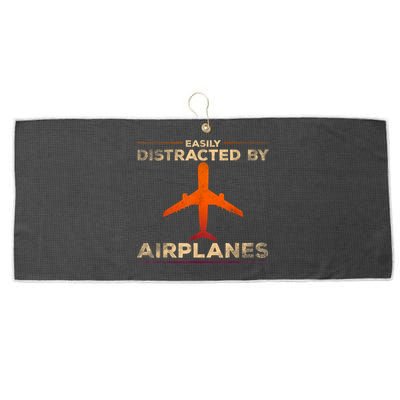 Easily Distracted By Airplanes Airplane Lover Aviation Large Microfiber Waffle Golf Towel