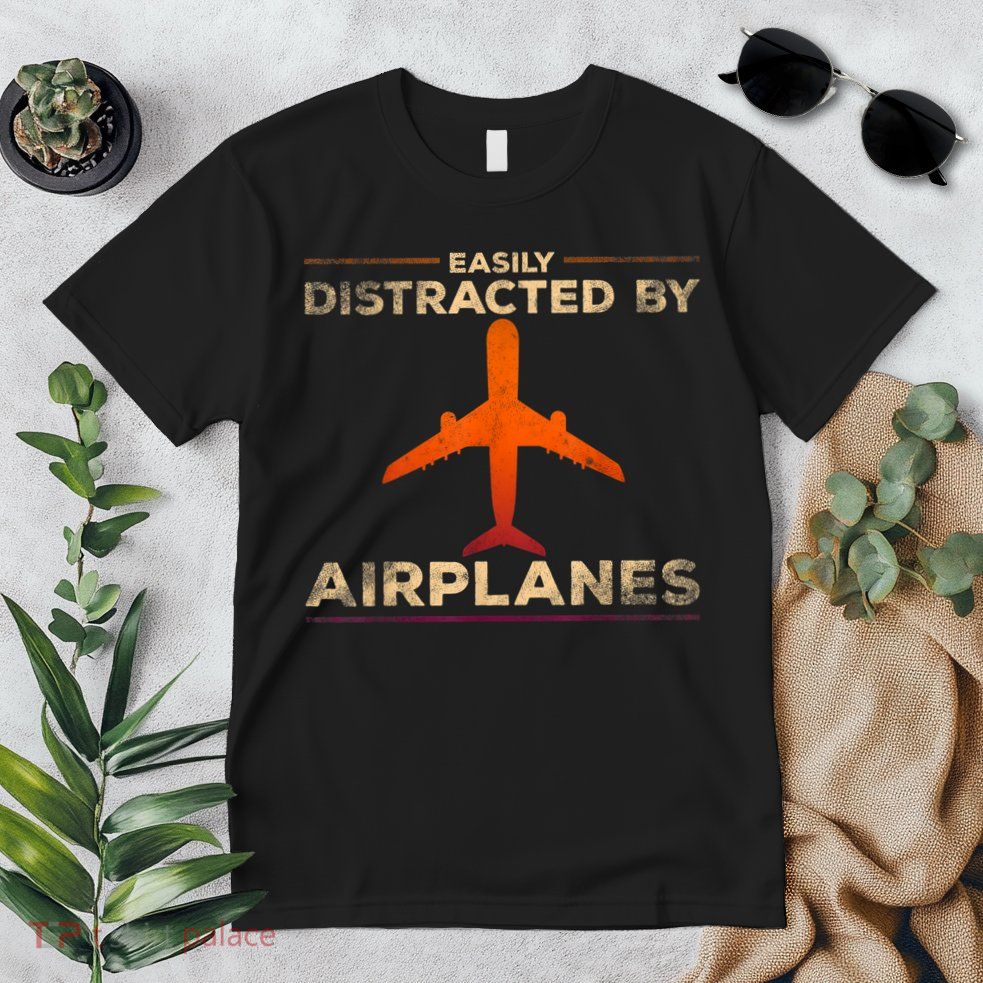 Easily Distracted By Airplanes Airplane Lover Aviation Premium T-Shirt