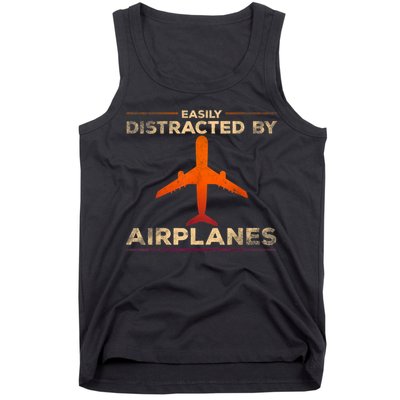 Easily Distracted By Airplanes Airplane Lover Aviation Tank Top