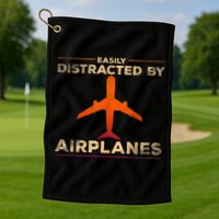 Easily Distracted By Airplanes Airplane Lover Aviation Golf Towel