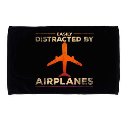Easily Distracted By Airplanes Airplane Lover Aviation Microfiber Hand Towel
