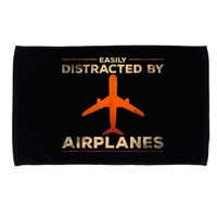 Easily Distracted By Airplanes Airplane Lover Aviation Microfiber Hand Towel