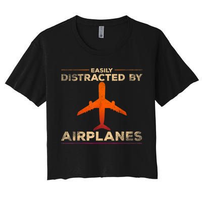 Easily Distracted By Airplanes Airplane Lover Aviation Crop Top