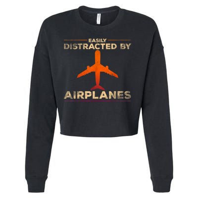 Easily Distracted By Airplanes Airplane Lover Aviation Cropped Pullover Crew