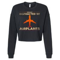 Easily Distracted By Airplanes Airplane Lover Aviation Cropped Pullover Crew