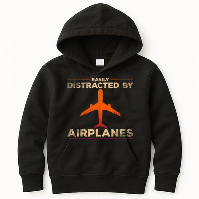 Easily Distracted By Airplanes Airplane Lover Aviation Kids Hoodie