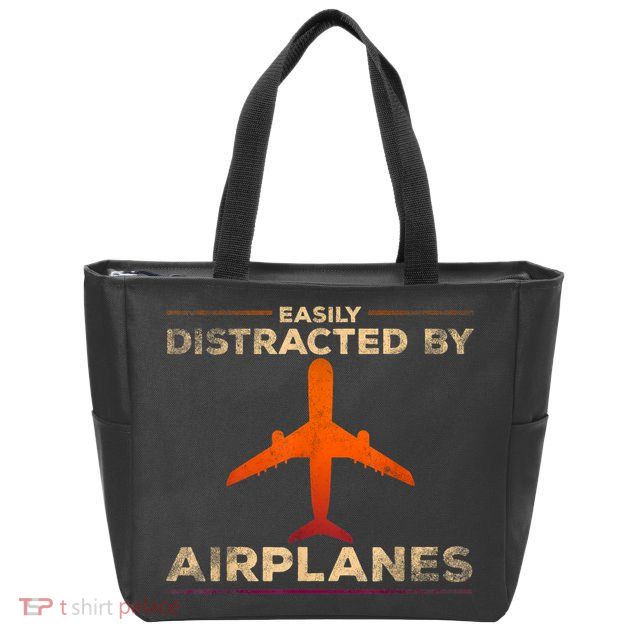 Easily Distracted By Airplanes Airplane Lover Aviation Zip Tote Bag