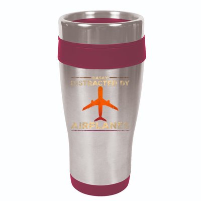 Easily Distracted By Airplanes Airplane Lover Aviation 16oz Travel Tumbler