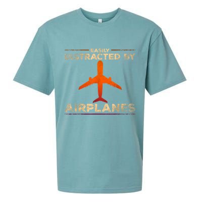 Easily Distracted By Airplanes Airplane Lover Aviation Sueded Cloud Jersey T-Shirt