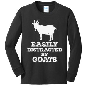 EASILY DISTRACTED BY GOATS FUNNY FATHER'S DAY GIFT Kids Long Sleeve Shirt