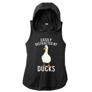 Easily Distracted By Ducks Funny Duck Lover Ladies PosiCharge Tri-Blend Wicking Draft Hoodie Tank