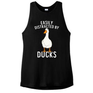 Easily Distracted By Ducks Funny Duck Lover Ladies PosiCharge Tri-Blend Wicking Tank