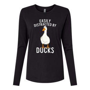 Easily Distracted By Ducks Funny Duck Lover Womens Cotton Relaxed Long Sleeve T-Shirt