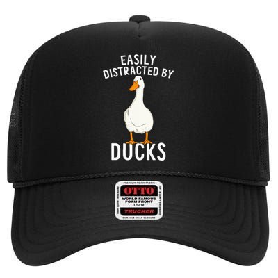 Easily Distracted By Ducks Funny Duck Lover High Crown Mesh Back Trucker Hat