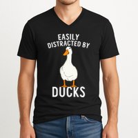 Easily Distracted By Ducks Funny Duck Lover V-Neck T-Shirt