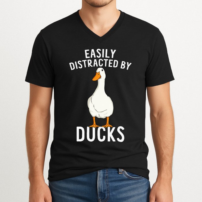 Easily Distracted By Ducks Funny Duck Lover V-Neck T-Shirt