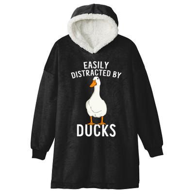 Easily Distracted By Ducks Funny Duck Lover Hooded Wearable Blanket