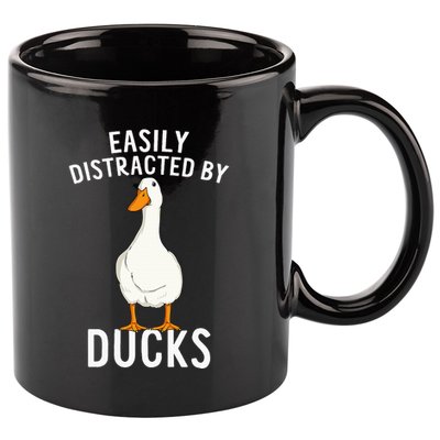 Easily Distracted By Ducks Funny Duck Lover 11oz C Handle Ceramic Mug