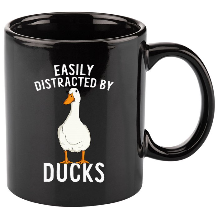 Easily Distracted By Ducks Funny Duck Lover 11oz C Handle Ceramic Mug